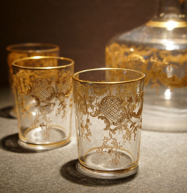 モーゼル金彩ルネサンス調ゴブレット3客 希少ヴィンテージ ボヘミア