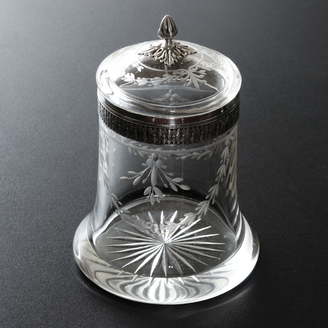 大きな蓋付きガラスボンボニエールお菓子入れ19世紀店舗什器フランス