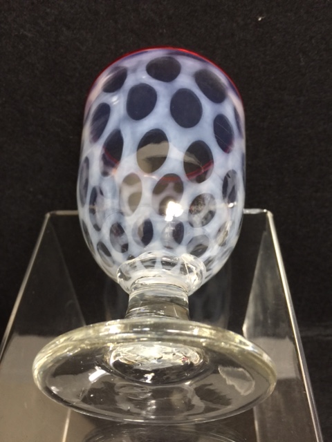 希少☆氷コップ 水玉柄 赤縁 なつめ型 12．5cm 吹きガラス 大正