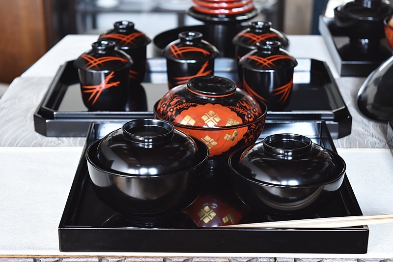 ◇ 茶道具 茶道具 茶懐石 懐石道具 【利休形 黒漆塗懐石道具一式揃 】