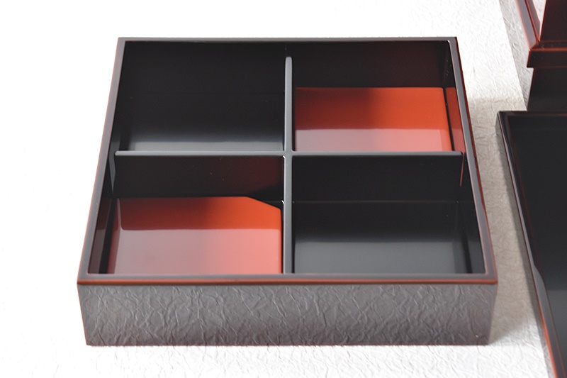 天然木製漆塗 輪島塗 溜塗 懐石弁当 松花堂弁当箱 4客セット - 生活