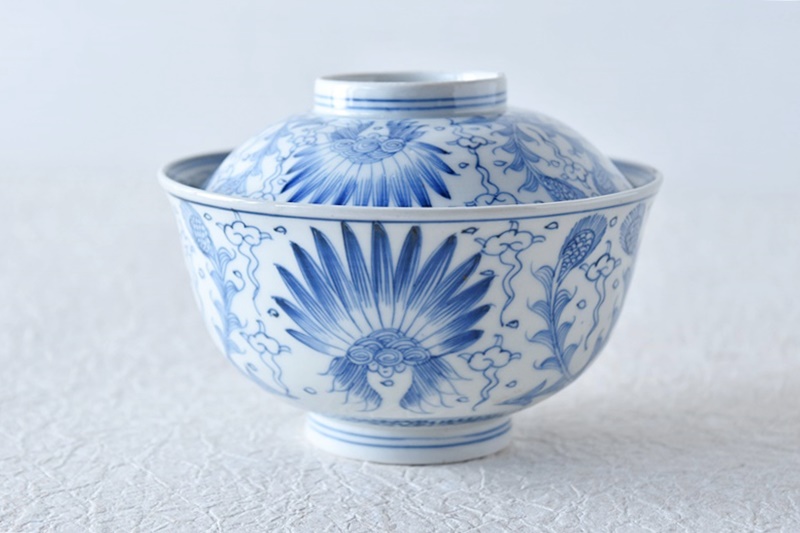 伊万里 染付 線描き 蓋付茶碗 - 生活骨董と古布のアンティークショップ