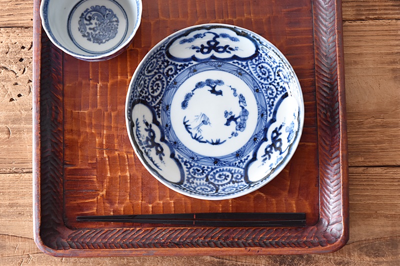 古伊万里 富貴長春中皿 江戸時代」の古伊万里富貴長春『染付 中