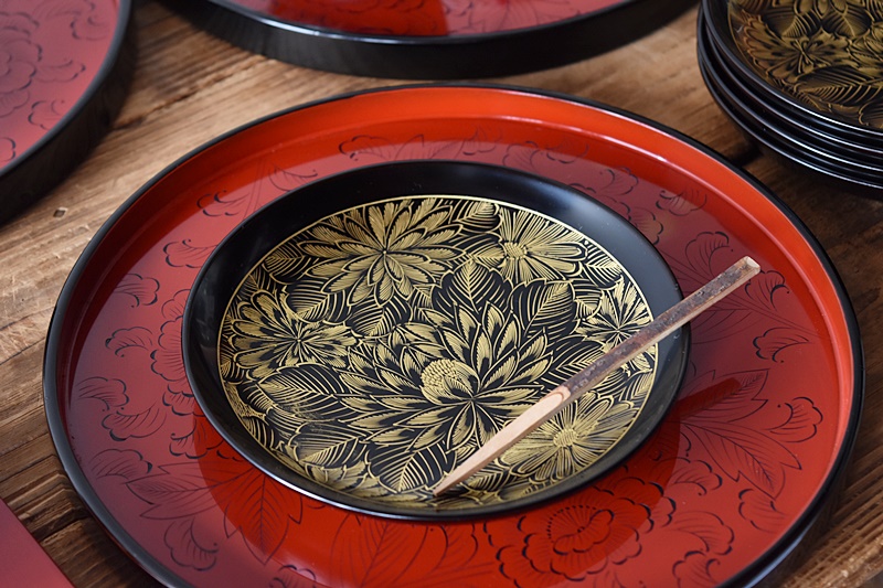 CK75 時代 木製漆器 輪島塗 蝶金蒔絵 黒塗椀 三客 天然木 梨地 【公式