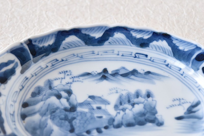 伊万里 染付 風景画 オーバル形 楕円皿 - 生活骨董と古布の