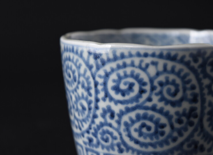 伊万里焼染付たこ唐草図蕎麦猪口 5個 [B31559] 伊万里焼染付たこ唐草図