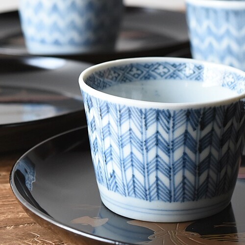 骨董 古伊万里 アンティーク 染付 観世水 馬の目 蕎麦猪口 3点 甘手