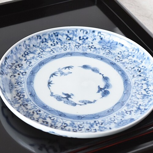 4076)古伊万里 染付皿 1枚 20cm 4076)古伊万里 染付皿 1枚 20cm 古