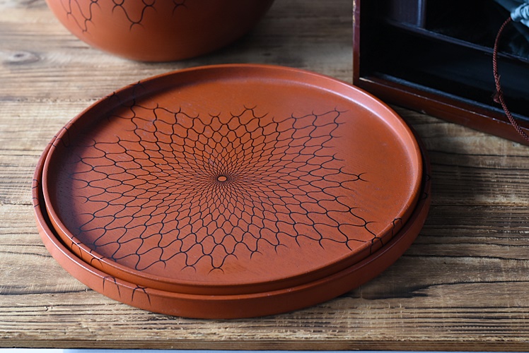 懐石道具 塗師 宗春作 木製 朱塗網目蒔絵 5段縁高重 銘々蓋付き 共箱