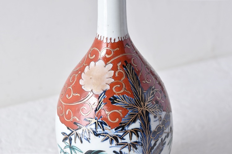 1674 古伊万里 大明嘉清年製銘 雲鶴文色絵大徳利 花瓶 時代物 1674 古