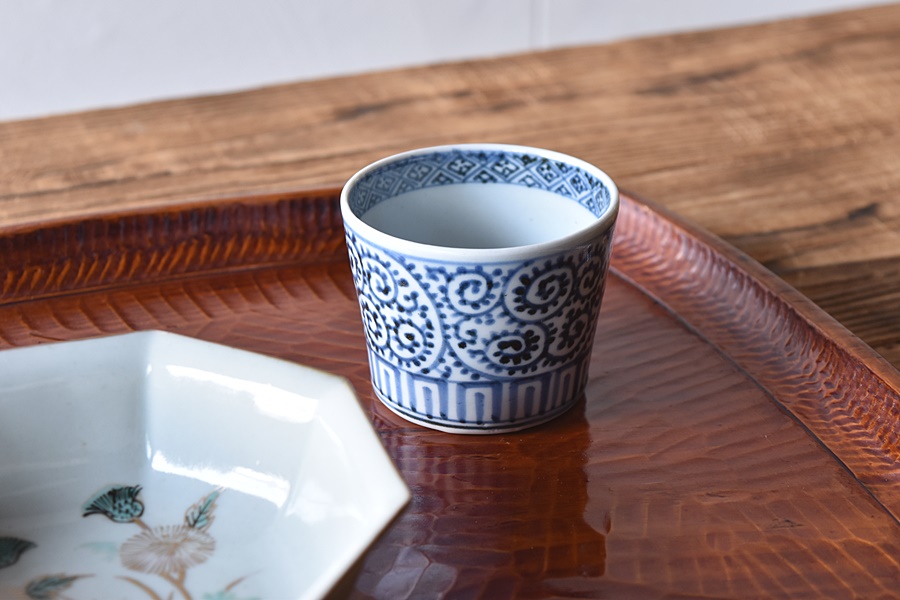 古伊万里 染付 蛸唐草 小猪口 覗き 向付 江戸時代 骨董 金継ぎ