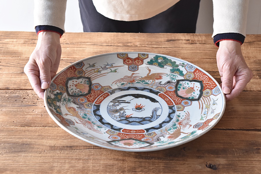 古伊万里 金襴手 松竹梅に鶴亀の図 5寸半皿 5枚 A915AS-CXd 古伊万里