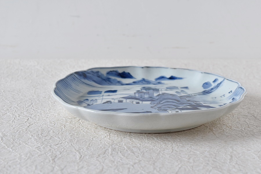 236『染付 山水 輪花皿』/骨董品 古美術 古道具 アンティーク