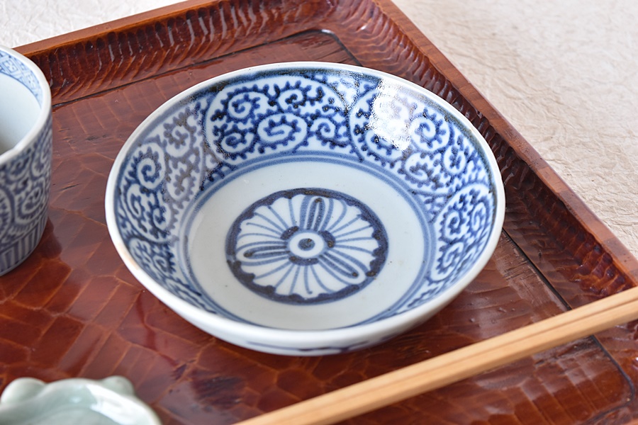 278 逸品古伊万里 染付 上手物 蛸唐草文様 大徳利 高38cm江戸時代/猪口