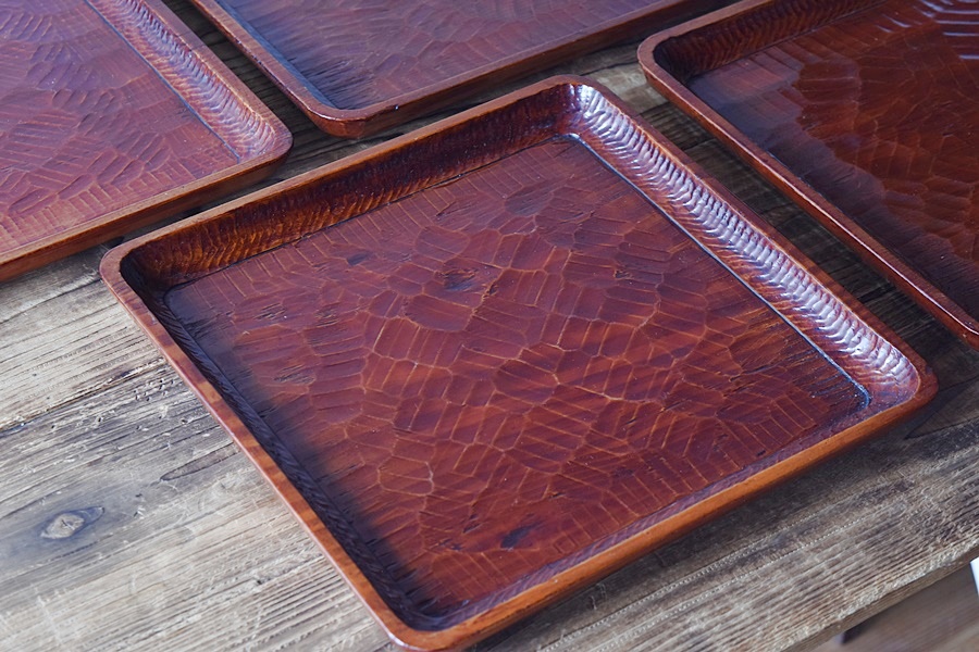 天然木製漆塗 讃岐彫 刳り貫き盆 吸物膳 5客セット - 生活骨董と古布