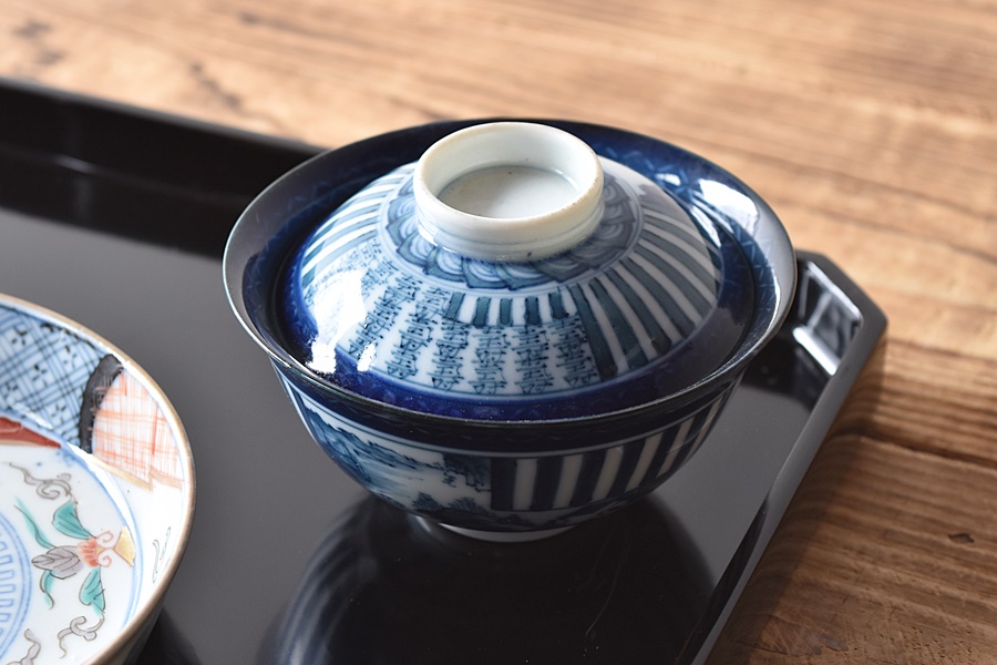 煎茶道具 清 古染付『唐子遊戯図』煎茶碗五客セット 端反口縁/☆時代物