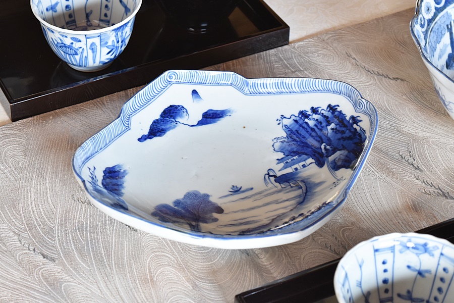 大皿□富士山 松(江戸後期～明治期)染付 山水 伊万里 古美術 時代物