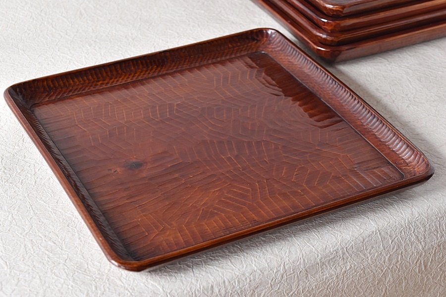 母」 讃岐彫 四方膳 五客揃い 讃岐膳 讃岐盆 くり抜き （114B） 母