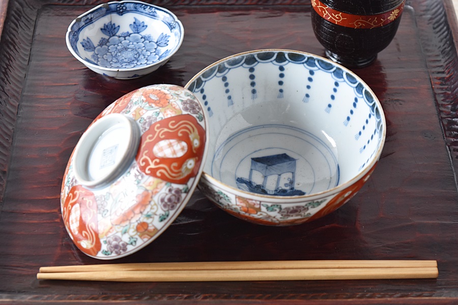 陶器 大深鉢(大) 荒波に獅子・牡丹・鳳凰 色絵 二重鉢揃い Ab-318 陶器