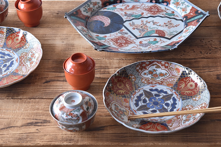 古伊万里 色絵 窓絵 藤に蝶 菊の図 膾皿 5客 C202AS-