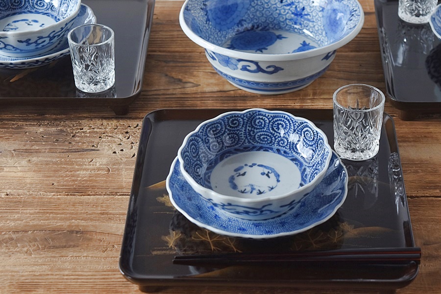 古伊万里 微塵唐草染付7寸3枚セット（太明成化年製）