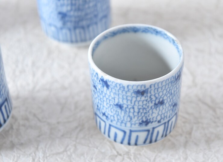 古伊万里 染付 微塵唐草 のぞき猪口 5客セット - 生活骨董と古布の