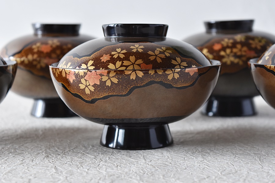 アンティーク美品 珍品 輪島塗高級技法 曙塗り 菓子椀 10客揃 水守又