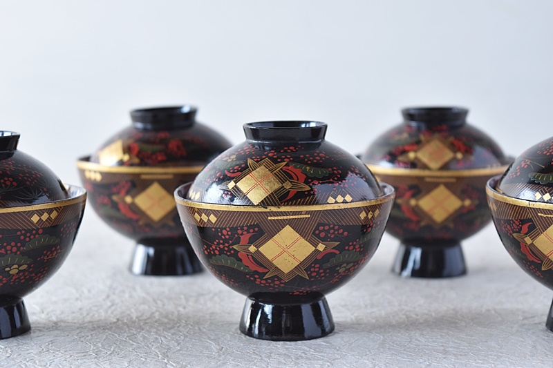 秀衡塗 蓋付き椀 五客セット 丸三漆器 秀衡塗 蓋付き椀 五客セット