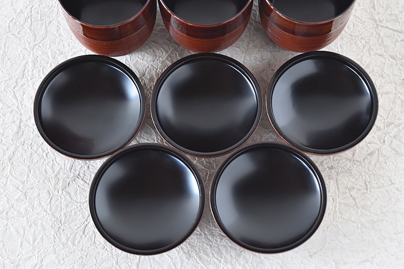 輪島塗 白檀塗 岡本陽斎 龍と花 小吸物椀 5客セット - 生活骨董と古布