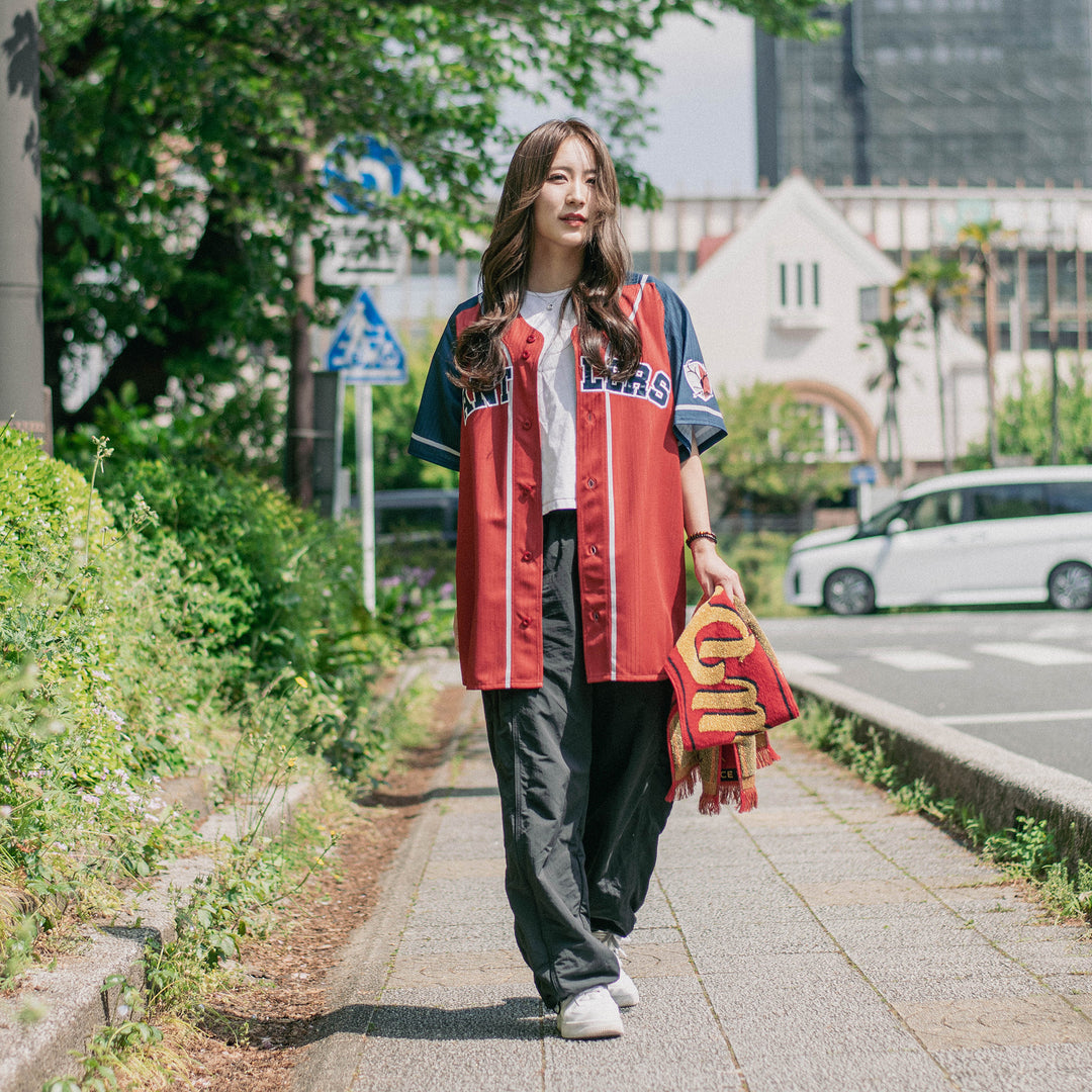 鹿島国立】ラグランベースボールシャツ（レッド×ネイビー）全8種