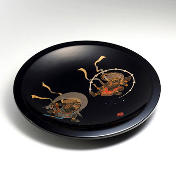 木製漆塗飾皿 蒔絵 伝統工芸品 風神雷神 【インテリア絵皿】 | 遊部