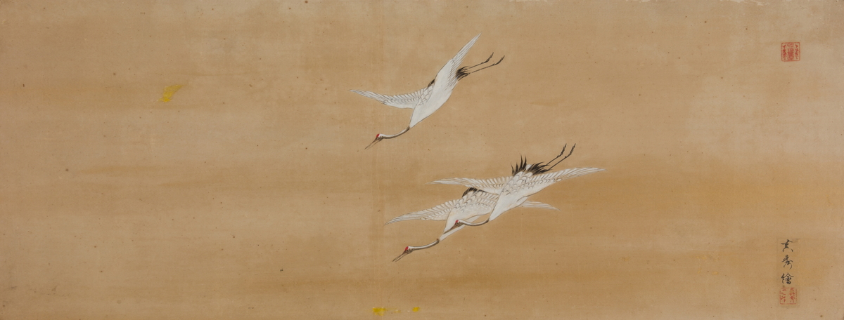 真作/和田崋岳/牡丹図/クイナ図/鳥図/掛軸/名家伝来/AE-217