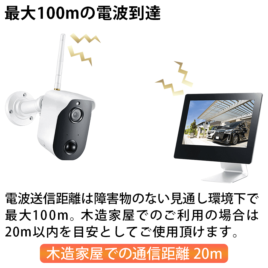 新品] 防犯カメラソーラーバッテリー無線カメラ&モニターセット