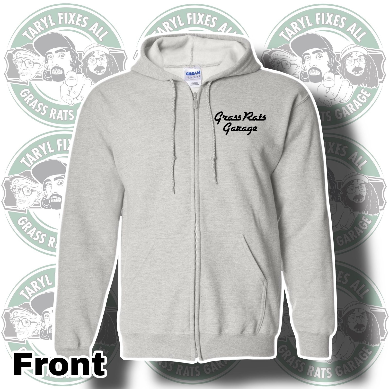 BACK IN STOCK!! Gray Zip-Up Grass Rats Garage Hoodies!! (Med-5XL