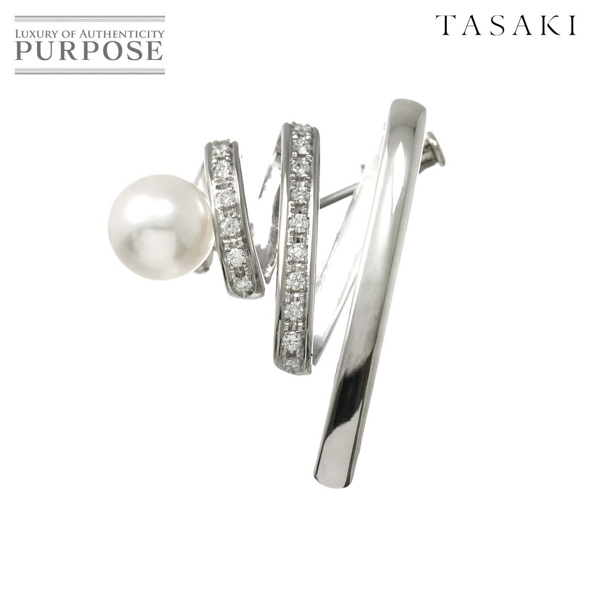 タサキ TASAKI アコヤ真珠 7.9mm ダイヤ 0.14ct ブローチ Pt プラチナ