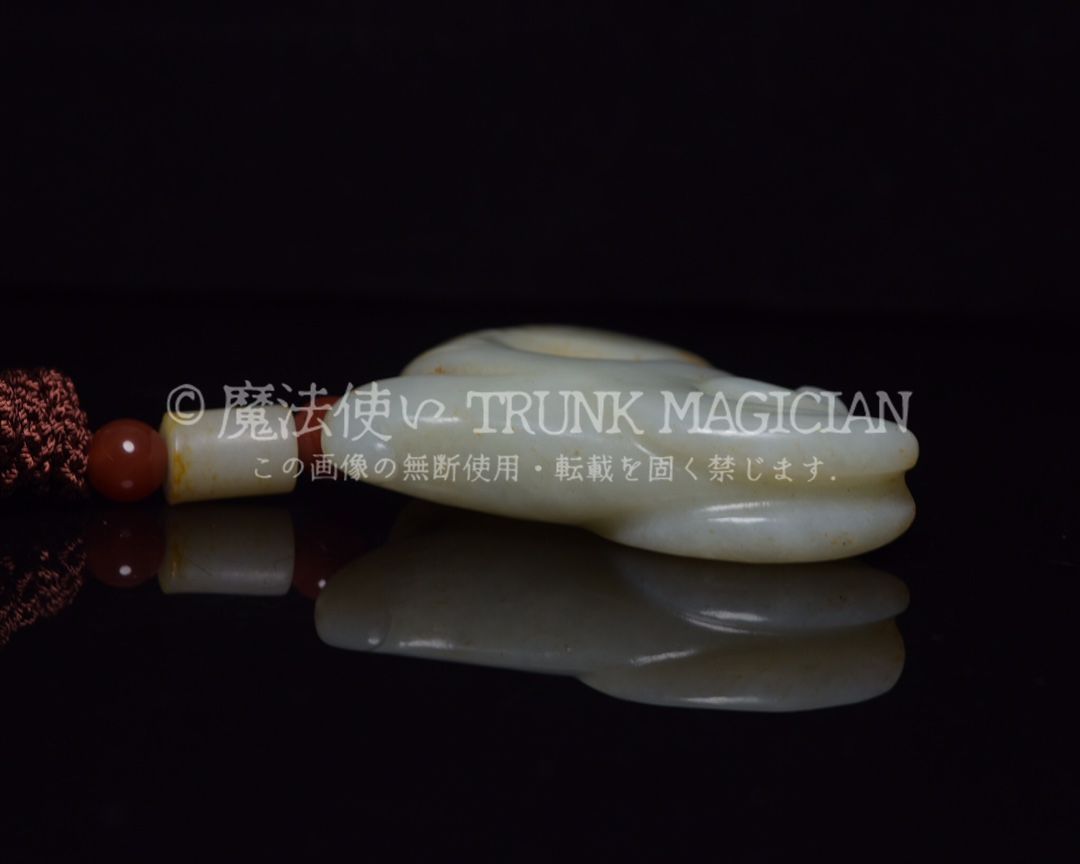 旧家蔵出し 和田玉細密彫 高古件 透空彫 玉豬龍 根付 置物 賞物 供養品