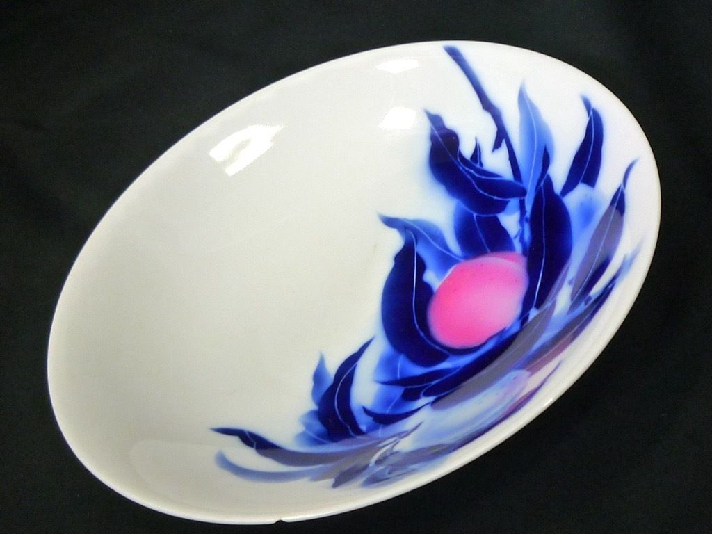 宮内庁御用達 深川製磁 深鉢皿 皿 絵皿 桃 もも 桃柄 桃文 桃図 色絵