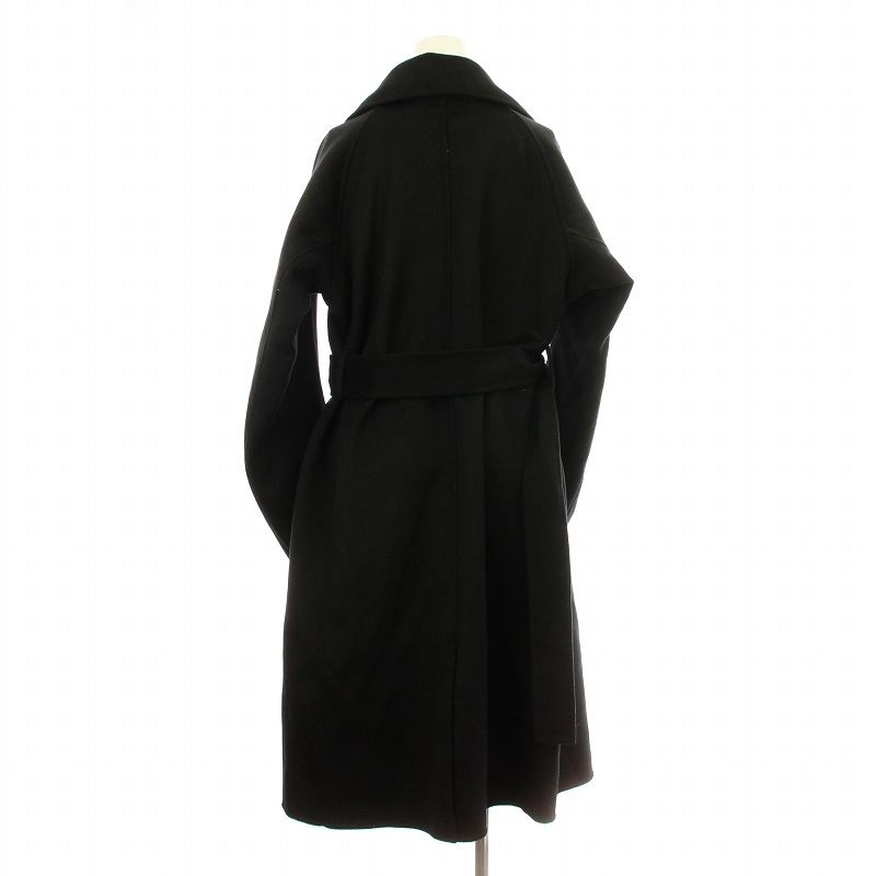 ユニクロ +J カシミヤ ブレンド ラップ ロング コート 黒 ウール