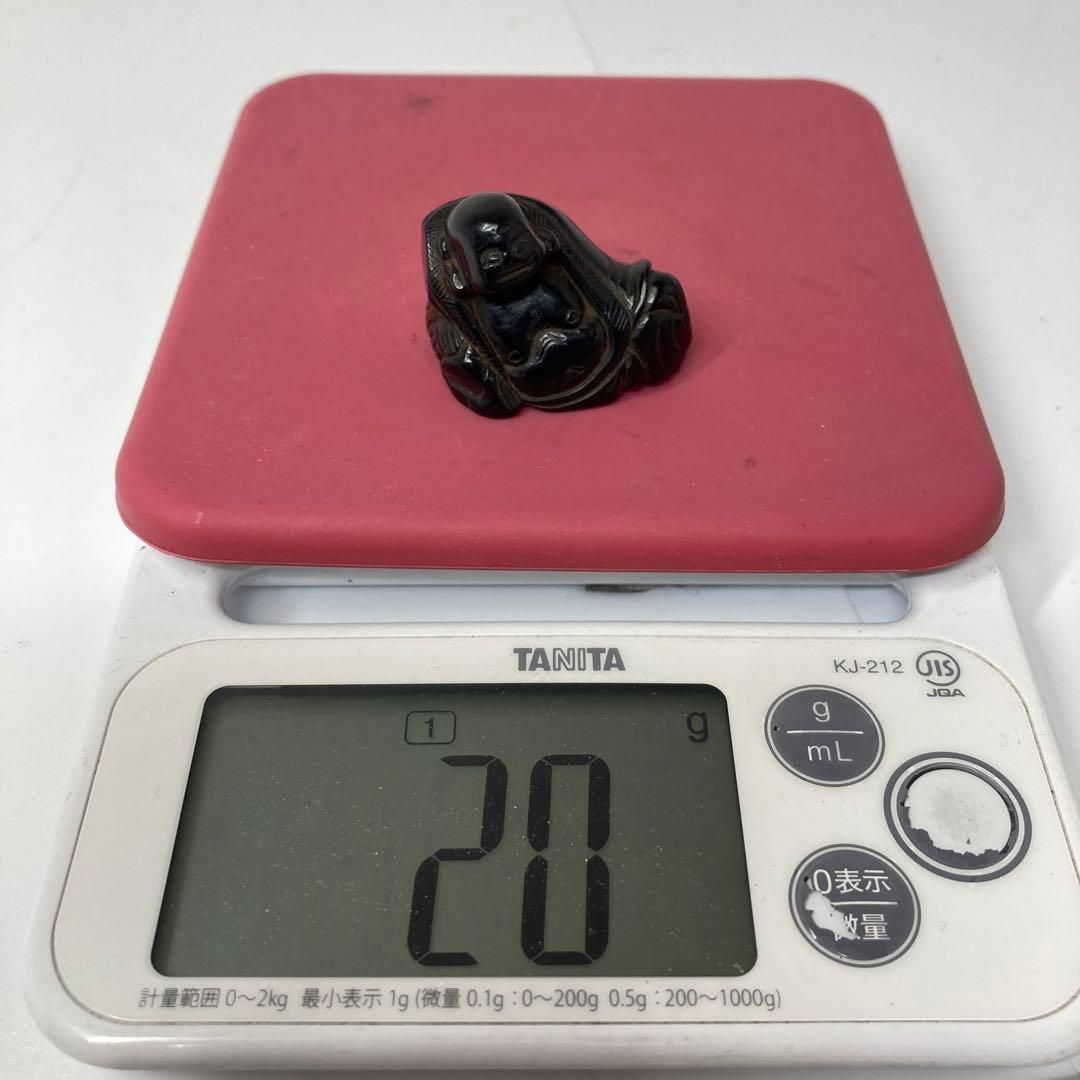 時代 小売 木彫 黒檀 布袋 根付 20g 東さ5-0918② 時代 木彫 黒檀 布袋