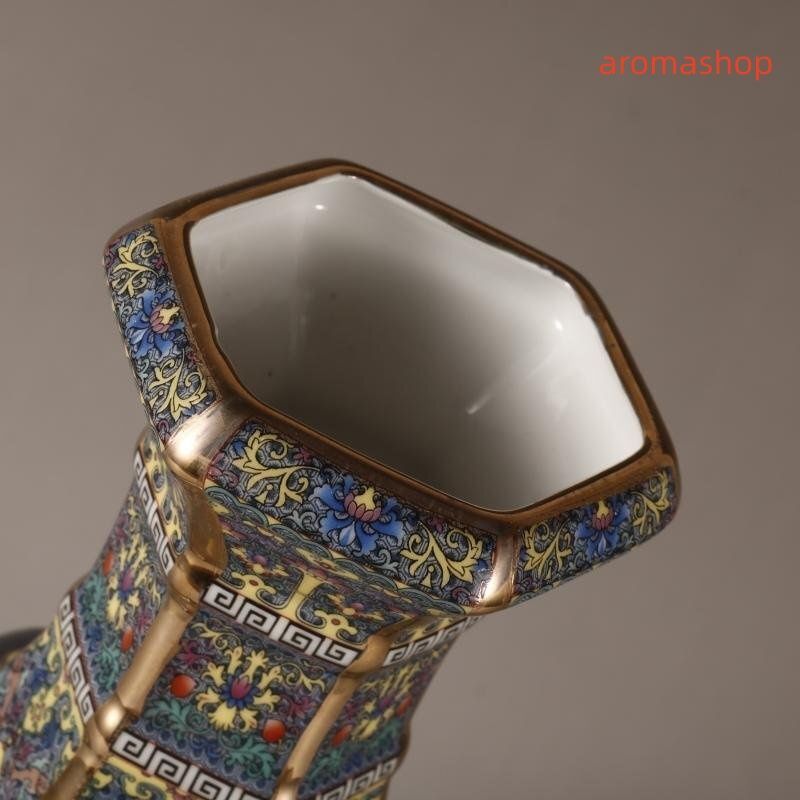 琺瑯彩六面開窓花鳥賞瓶 景徳鎮 陶磁器 装飾品 現代工芸品 美術品 置物