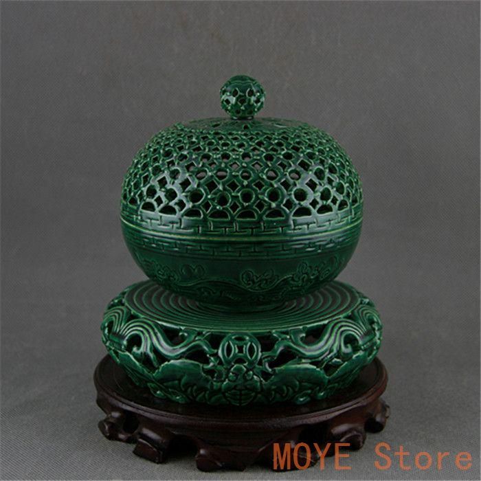 清乾隆緑釉回転式透かし彫り香炉 景徳鎮 陶磁器 装飾品 現代