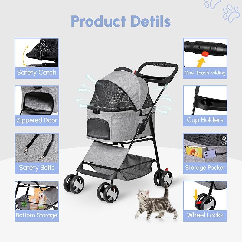 Foldable Pet Stroller ペットカート ペットベビーカー 4輪 折りたたみ