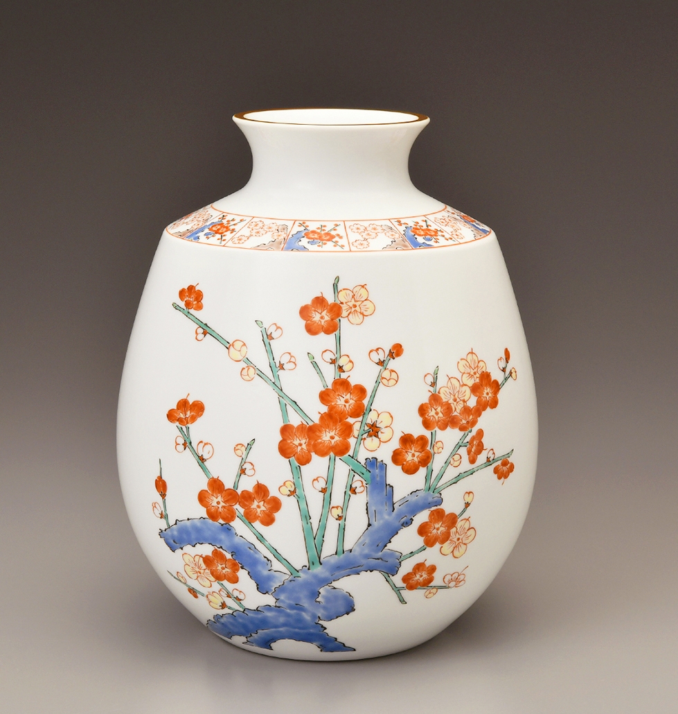 人間国宝 十三代 酒井田柿右衛門 「太白菊童子 彫」 人間国宝 十三代