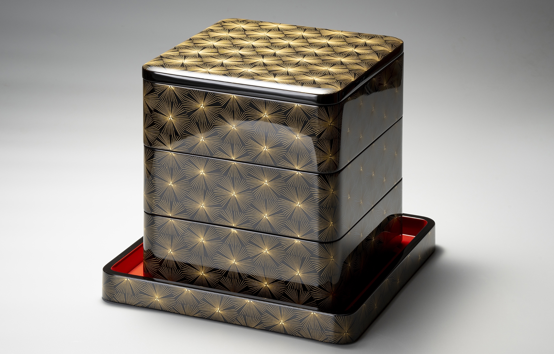 未使用】越前漆器 文箱 錦松沈金 吉田屋漆器 茶道具 金色葉模様