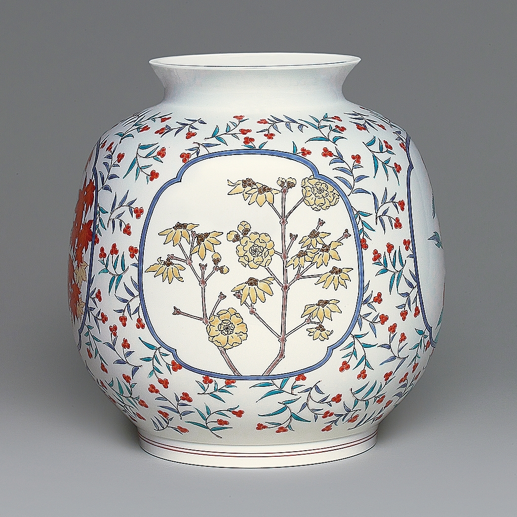 江戸中後期九代～十代柿右衛門 短冊酒柿銘 大和明