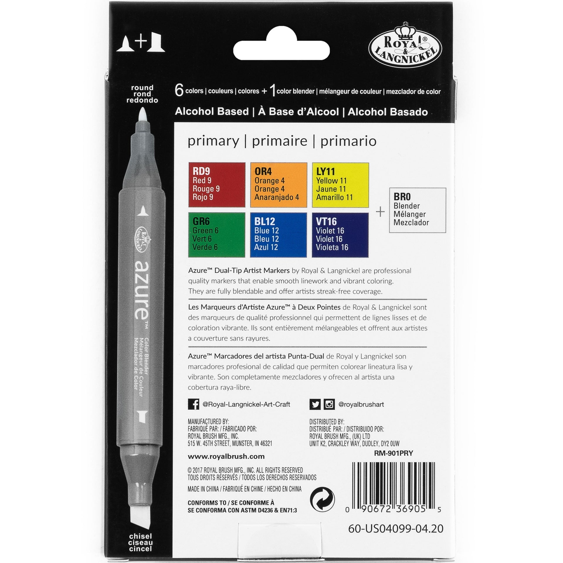 RM-901PRY | azure™ 7pc Primary Color Marker Set – Royal & Langnickel