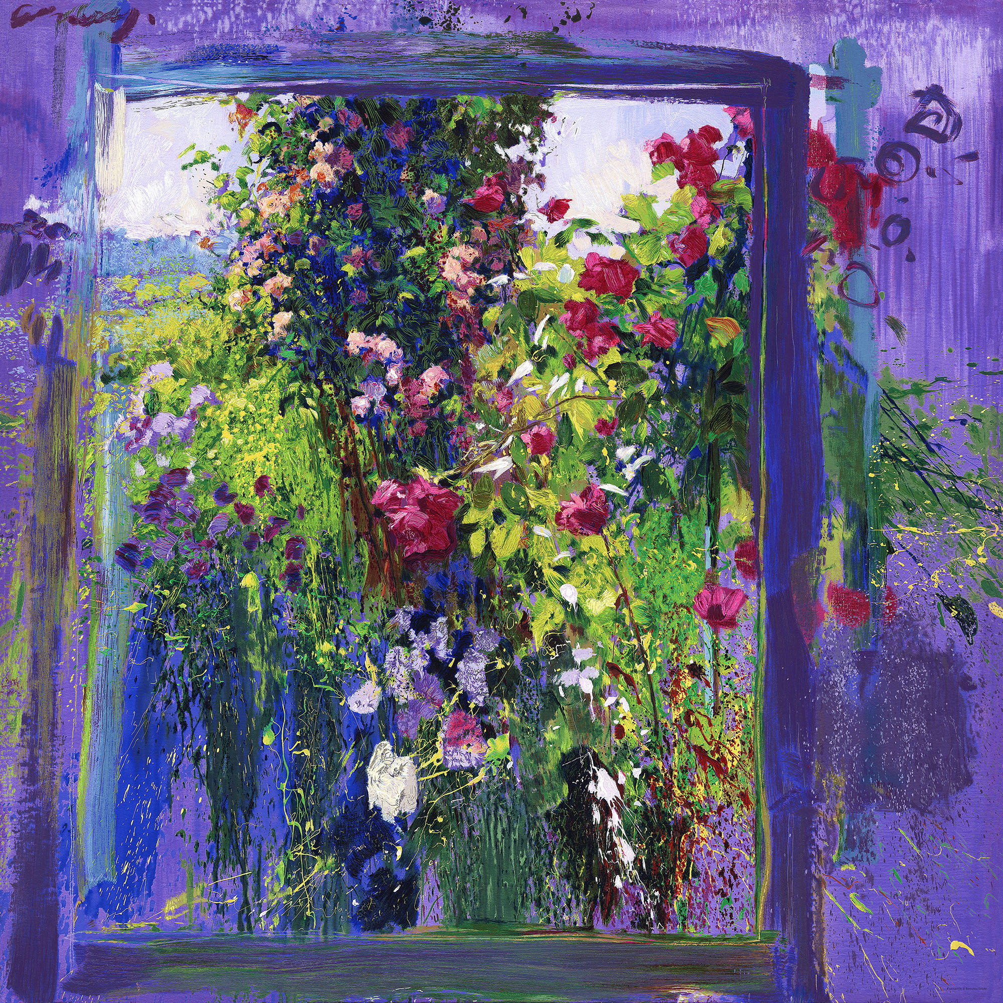 J.トレンツ.リャド作 ヴィラヴェルディ(彫刻のある庭) シルクスクリーン