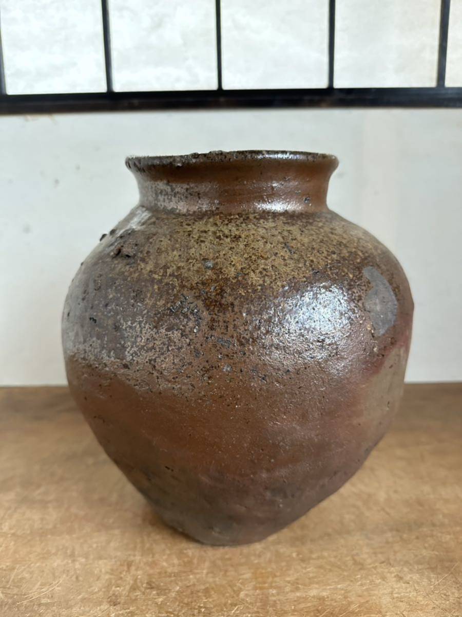 丹波焼赤土部灰釉甕大壺 時代物 骨董品アンティーク