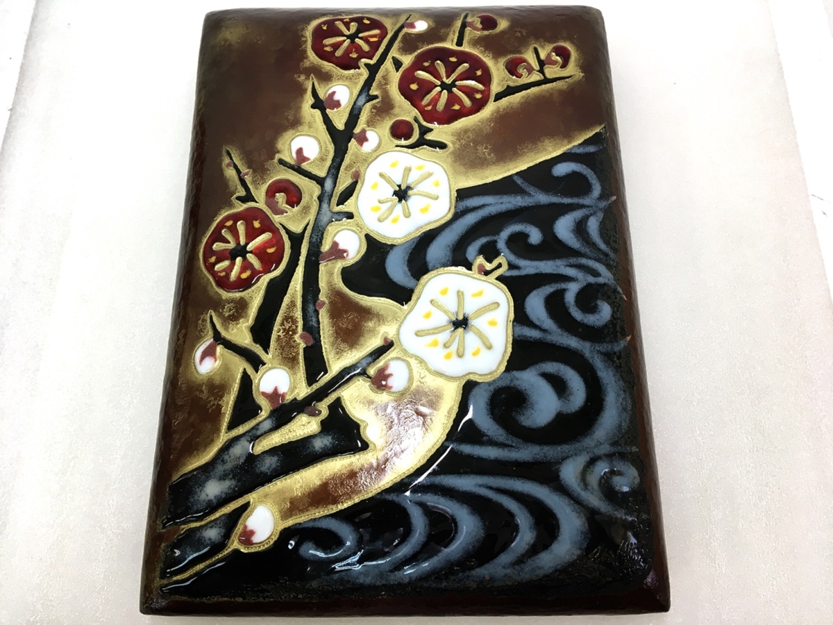 安藤七宝 彩釉七宝 硯箱 水滴 雨畑硯付き 共箱