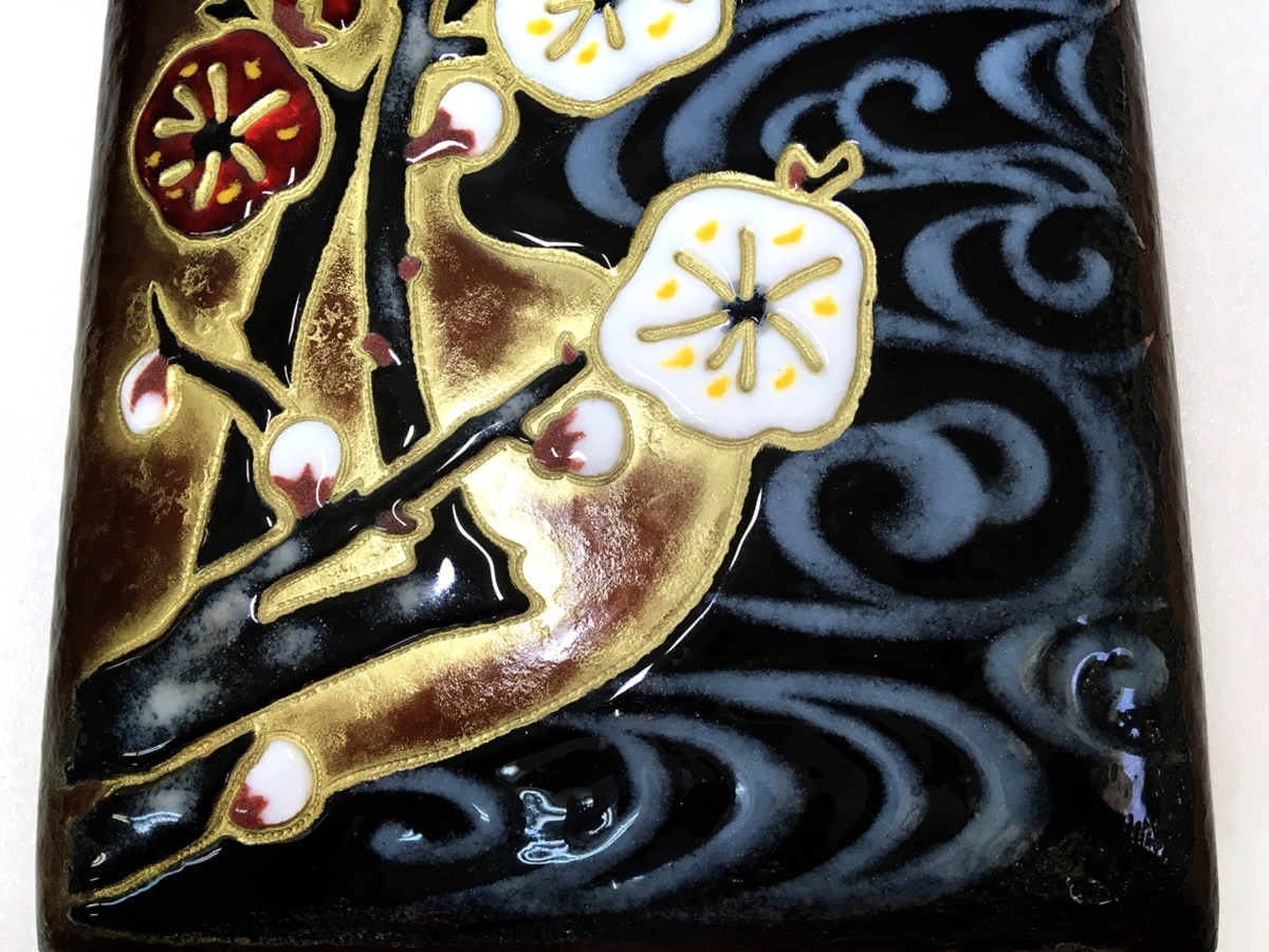 安藤七宝 彩釉七宝 硯箱 水滴 雨畑硯付き 共箱